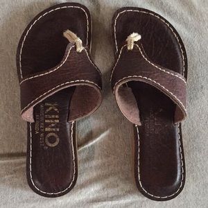Brown Leather Thong Flip Flops